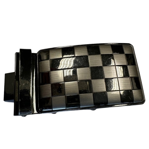 Vintage Gunmetal Checkerboard Belt Buckle - Picture 1 of 3